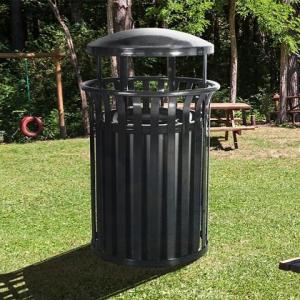 33 Gallon Round Recycled Plastic Trash Receptacle with Rain Cap