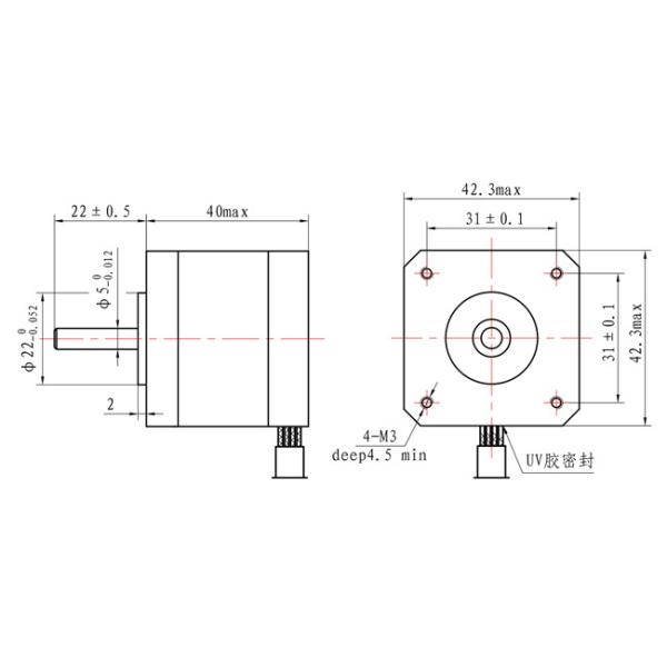 【42SHD4259】NEMA 17 Bipolar 2 Phase 1.2A 7.2V Stepper Motor 48cmN.m with 4 wires for Stage Light Robot