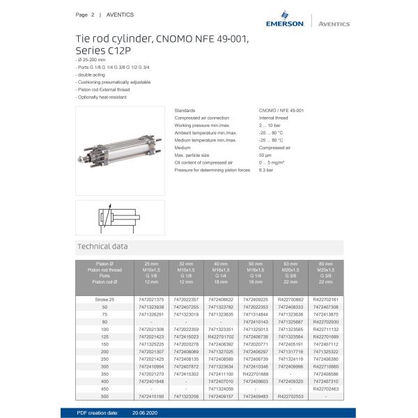 AVENTICS Series C12P Piston Rod Cylinder Robust Design Seamless Integration