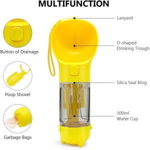 Portable Dog Drinking Bottle 300ML Waste Bag Holder