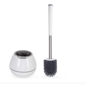 China White Toilet Brush And Holder Set Silicone Bristles With Tweezers on sale