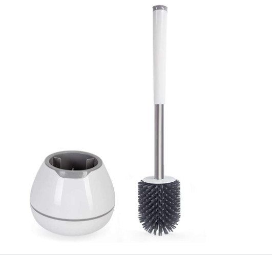 Buy White Toilet Brush And Holder Set Silicone Bristles With Tweezers at wholesale prices