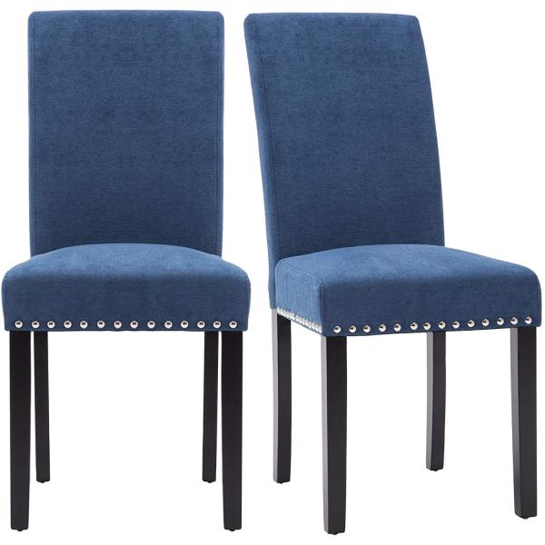 Copper Nails Upholstered Fabric Parsons Dining Chairs , Upholstered Seat Dining