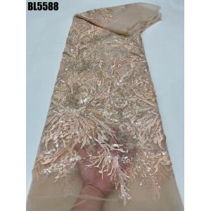 Luxury ladys dress black handmade beaded bridal handmade bead fabric Bead lace