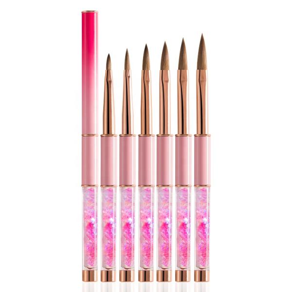 Private Label OEM Kolinsky Hair Different Sizes Pink Gradient Liquid Handle Acrylic Nail Brush for Nail Decoration