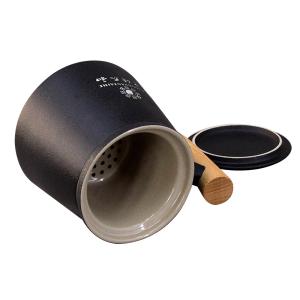 Ceramic Wood Handle Frosted Retro Tea Cup With Separator