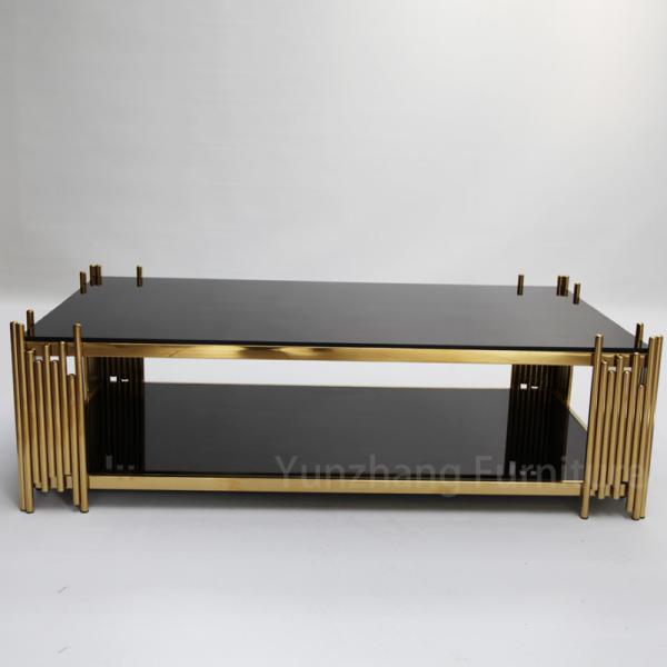 Buy Double Tempered Glass Center Table Rectangle Shape Gold Frame at wholesale prices