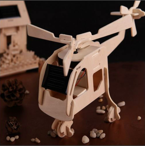 Children Solar Powered Helicopter 3D Puzzle Wooden Toys OEM/ODM