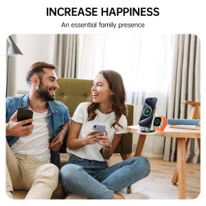 3 In 1 Dual Coil Desktop Wireless Charger Dock With RGB Light Effect