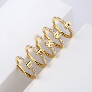 Quality 18K Gold Plated Initial Letter Diamond Ring Adjustable 925 Sterling Silver Zircon Alphabet Rings Bands for sale