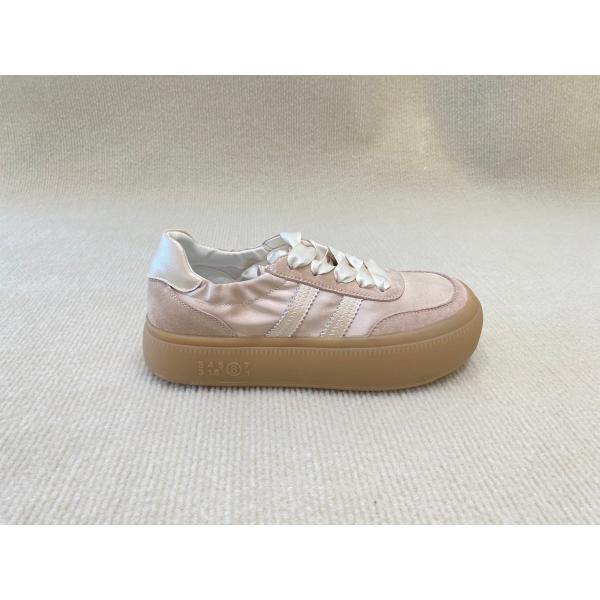 Women casual satin espadrilles sneakers with geneiun leather soft-soled and silk ribbon