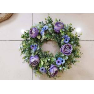 Artificial 55cm Purple Blue Rose Chrysanthemum Wreath With Green Leaves