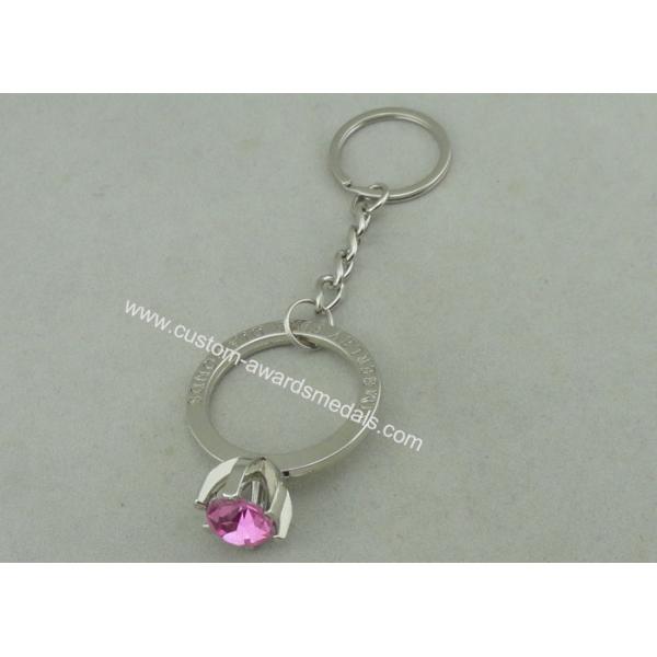 Purple Rhinestone Promotional KeyChain With Chrome Plating , Full Relief Design Zinc Alloy