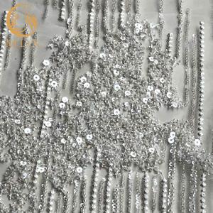 Beautiful White Embroidered Glitter Lace Fabric MDX 20％ Polyester For Dresses