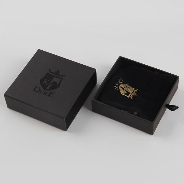 Custom Black Jewelry Paper Box With Bag Necklace Sliding Gift Box Ribbon Tab
