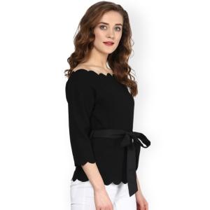 Women Fashionable Black Scalloped Top
