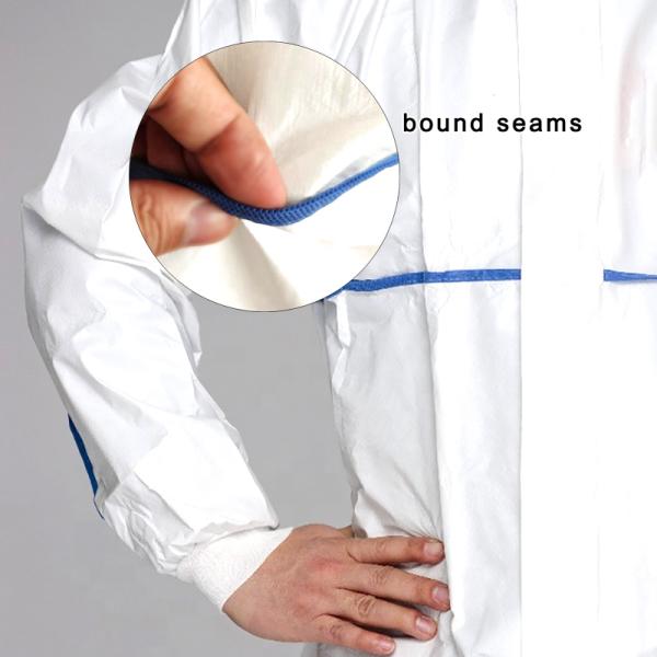 Sf Microporous Film Sms White Protective Coverall Bound Seams Taped Disposable