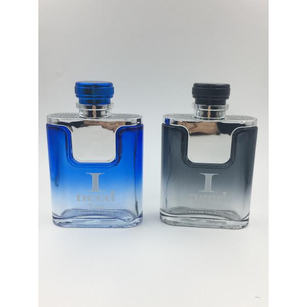 Buy flat Glass Perfume Bottle With Metallic Shoulder And Cap 100ml at wholesale prices