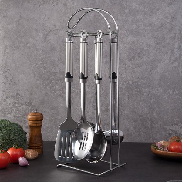 Buy Europe style stainless steel Cooking Utensil Tool With Utensil Holder 7PCS /SET with kitchen stand at wholesale prices