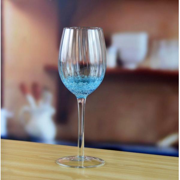 Buy Handmade Ocean Blue Wine Goblet Glass With Sparkling Bubbles at wholesale prices
