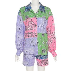 Single Breasted Long Sleeved Ladies Two Piece Short Sets