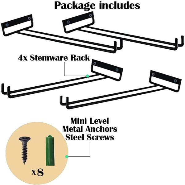 12 Inch Wine Glass Rack 2 Pack Iron Hanging Holder Cup Storage Hanger Wall Mounted for Kitchen Cabinet Bar