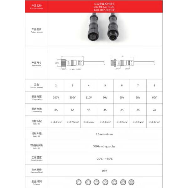 20A M12 Sensor IP68 Waterproof Circular Connector Dust Proof