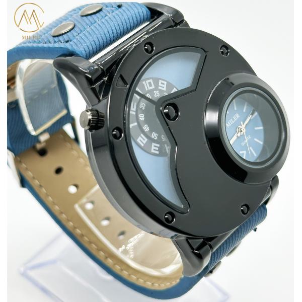Buy OEM Double Movement Mens Sports Watch With Denim Band Hook Buckle at wholesale prices