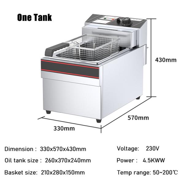 Stainless Steel Deep Fryer 13l Capacity Temperature Range 50-200C for Hotel Restaurant