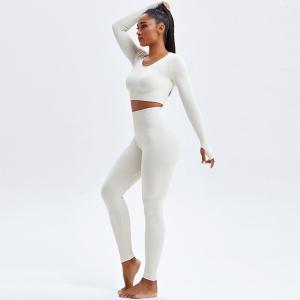 Stretchable Female Yoga Set Clothes Seamless Running Ribbed Crop Top Leggings