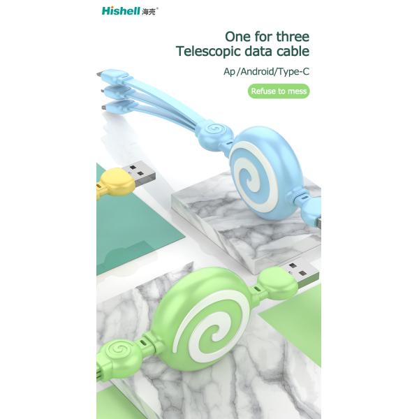 Portable ABS Retractable Cell Phone Charger , Antiwear C Type Mobile Charging Cable