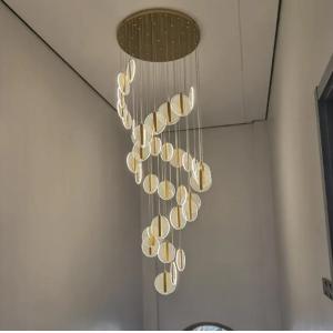 High Ceiling Villa Staircase Led Chandelier Spiral Staircase Round Cake Acrylic