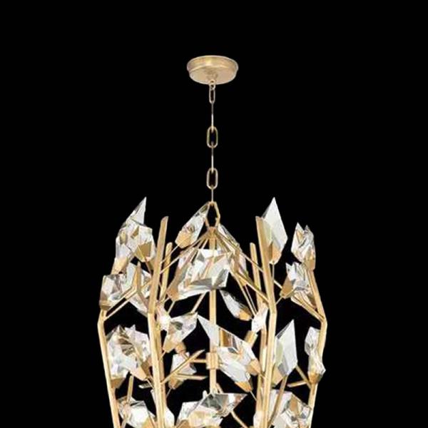 Round Creative Modern Crystal Chandelier With Gold Finish Hand Cut Faceted Crystal Leaves