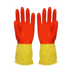 Bi-Color High Latex Content Soft Flocklined Rubber Gloves , Kitchen Dishwashing