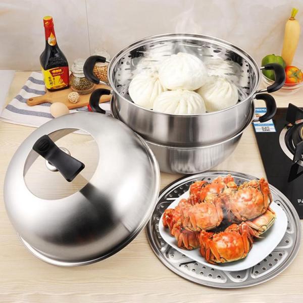 Buy Amazon Hot Selling Silver 2 Layer Cooking Steamer Stainless Steel Steamer Pot With Steel Lid at wholesale prices