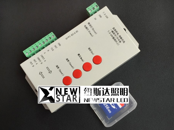 Buy T-1000S SD Card 2048 Pixel Support IC LPD6803 TM1903 DMX512 SPI Controller for Digital RGB LED Strips, 5V-24V Input at wholesale prices