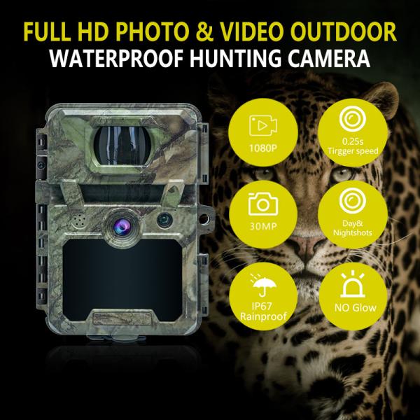 Buy 30MP Camouflage IP66 Waterproof Hunting Camera with PIR Sensor and 48pcs No Glow IR LEDs HD Hunting Cameras at wholesale prices