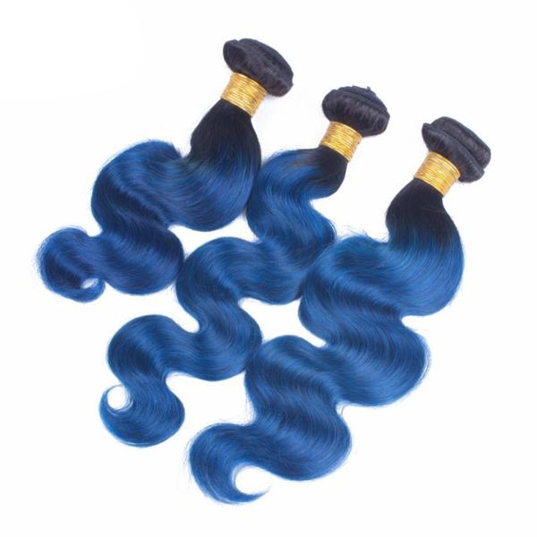 Pre-Colored Brazilian Body Wave Human Hair Bundles With Closure Ombre Color 1B/Blue Remy Hair 3 Bundles With Closure
