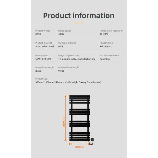 Carbon Steel Bathroom Electric Heated Towel Rail with Towel Heaters and Heating Element