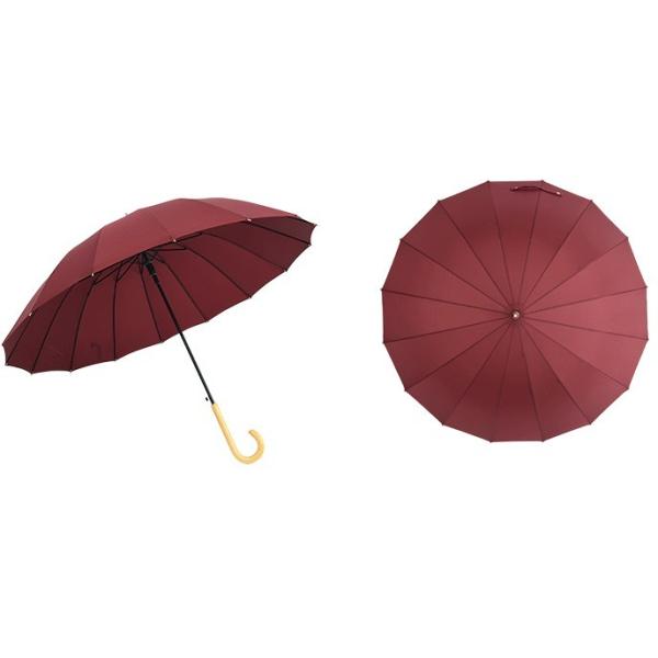 Diameter 112CM Pongee Auto Open Straight Umbrella With Wooden J Handle