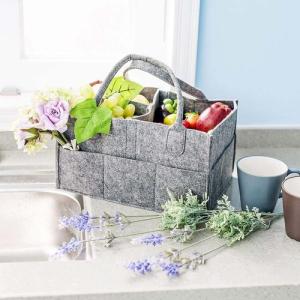 Polyester Grey Foldable Felt Storage Basket With Dividers