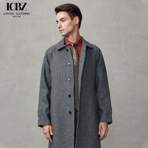China Mid-Length Dark Gray Wool Coat Business Casual Men's Windbreaker with Mandarin Collar on sale