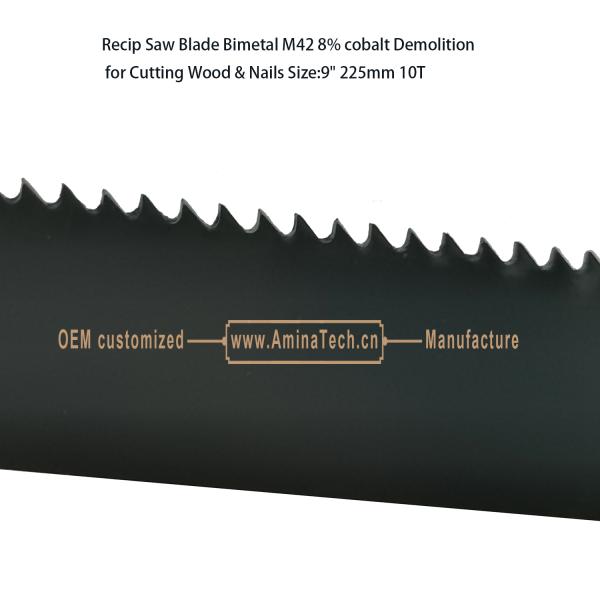Recip Saw Blade Bimetal M42 8% cobalt Demolition for Cutting Wood & Nails 9"225mm 10T,Power Tools
