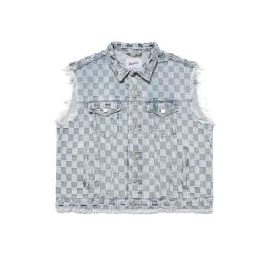 Fall Plaid Denim Sleeveless Men′ S Cardigan Vest
