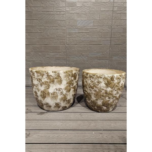 Mimic Uneven Texture Of Natural Stone Earthy Tone Round Fiber Clay Flower Pot