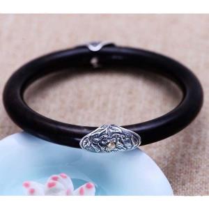 Retro Carved Jewelry Sterling Silver Ebony Women Bangle Bracelet (B20180101)