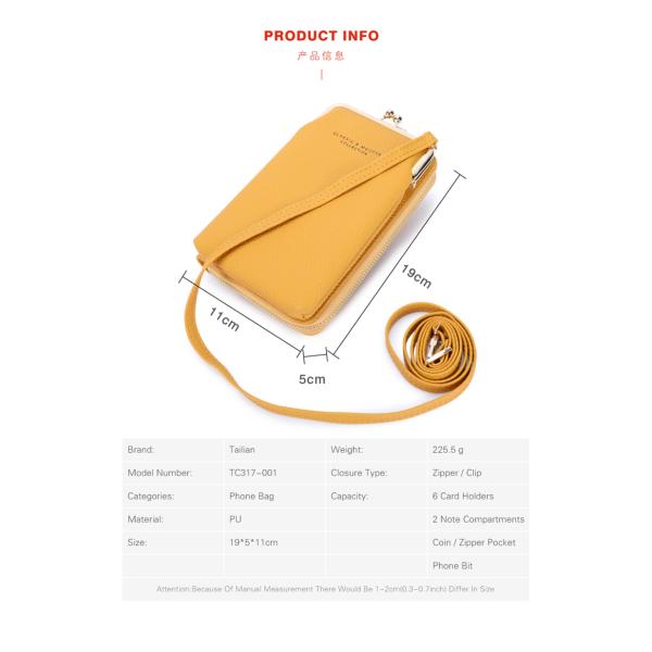 Removable Strap PU Phone Bag 11cm 19cm Yellow Leather Crossbody Bag