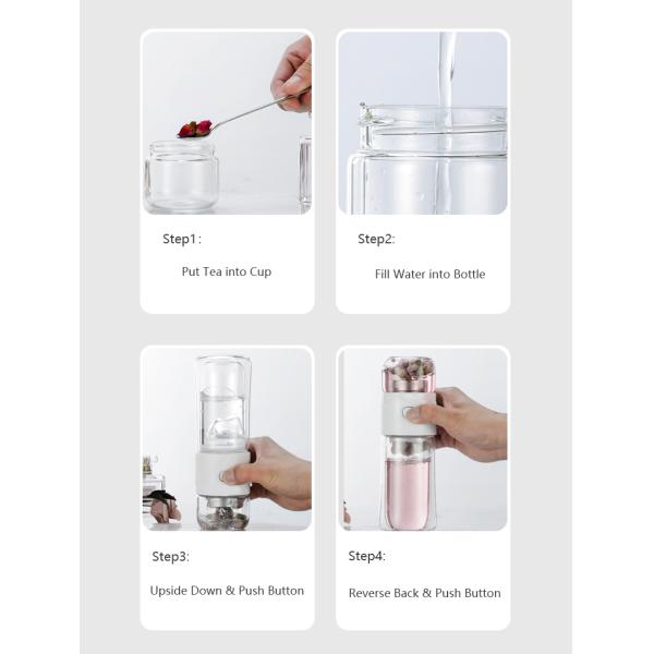 Double Layer 14oz Leak Proof Glass Water Bottle With Strainer