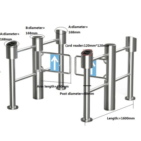 304 Stainless Steel Flap Barrier Turnstile with RS485 Communication IP54 Protection and Customizable Arm Length