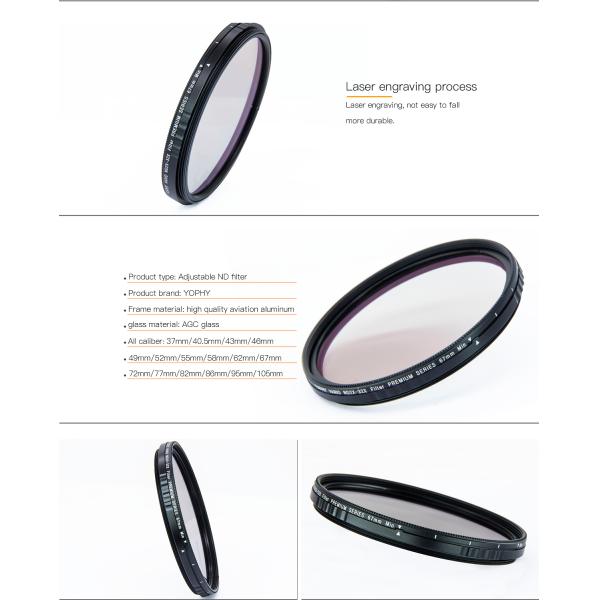 No " X " Cross on Images HD Camera Lens ND2 - ND32 Variable Neutral Density ND Filters with Ultra Slim Frame